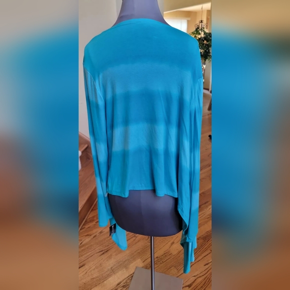 NWT INC LONG THIN WATERFALL SWEATER TURQUOISE TIE DYE L - Picture 3 of 8